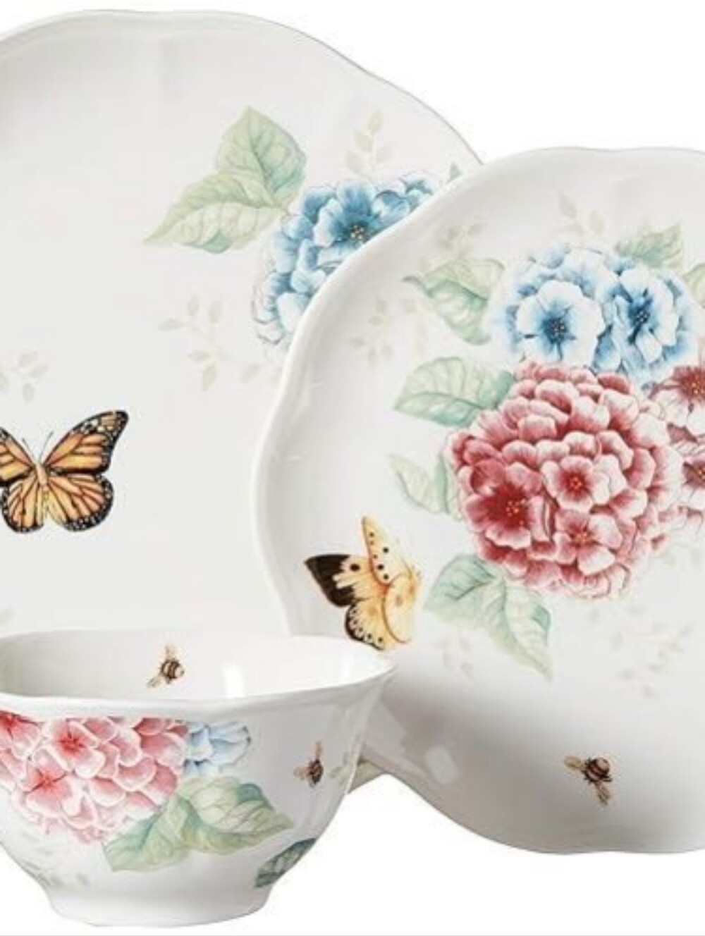 Lenox Butterfly Meadow Hydrangea and Swallowtail 3Pc. Salad Plate Set. - Picture 4 of 8